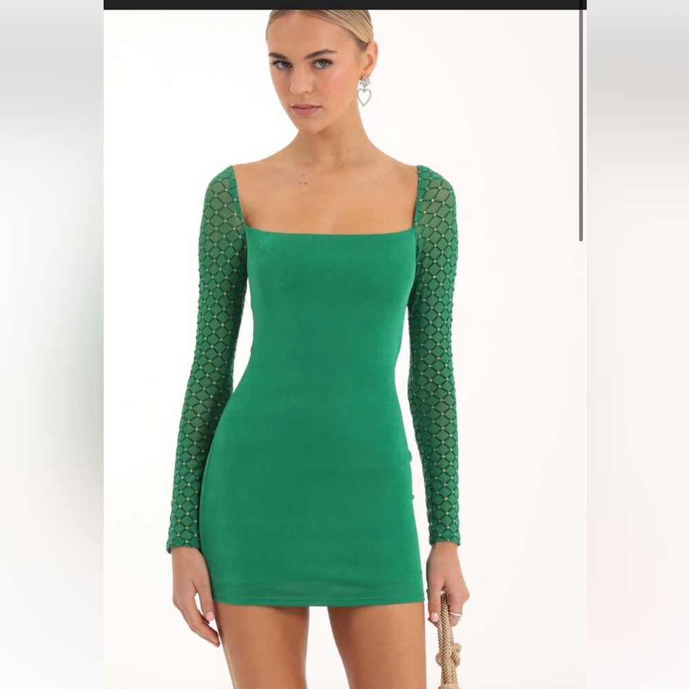 Giulia Glitter Diamond Long Sleeve Dress - Green
